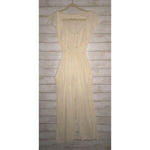 Vintage Illusions Jumpsuit Small Beach Boho Coastal Festival Ivory Crinkle Gauze